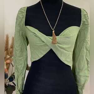 Green Crop Shirt - Size 18 - Pretty Little Thing - Front Twist with Back Zipper